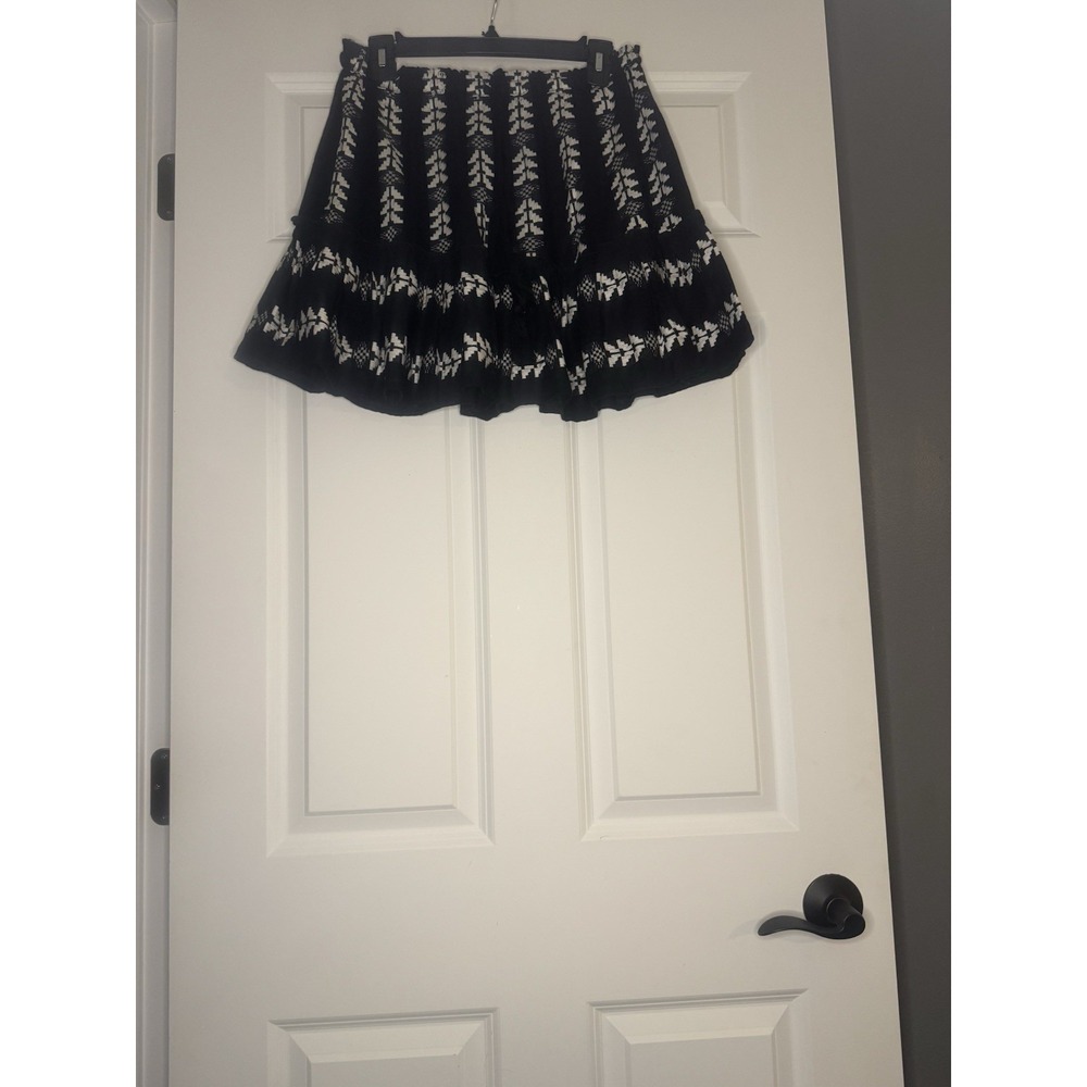 Elan Embroidered Cotton Cover Up Skirt Black White Folk Art Small